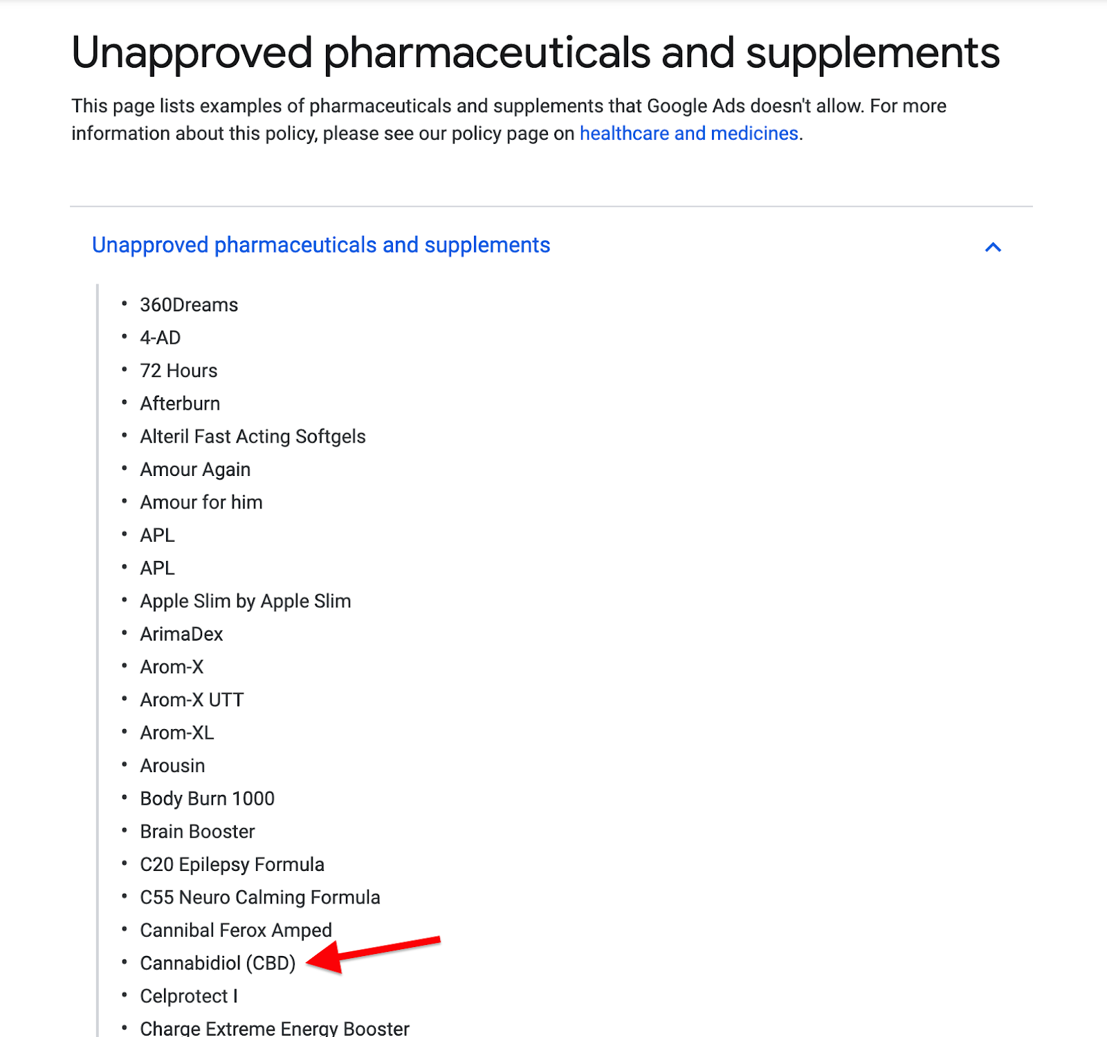 List of unapproved supplements for Google ads