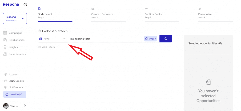 Content search example