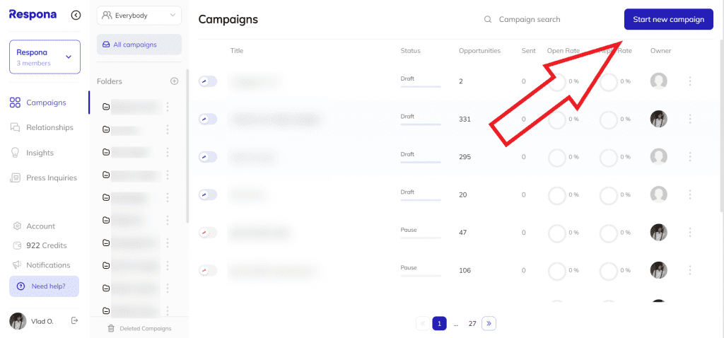 kampanjan aloittaminen Respondassa