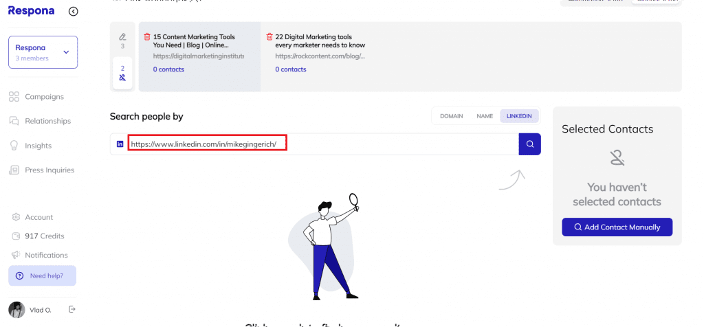 Using Respona's manual search