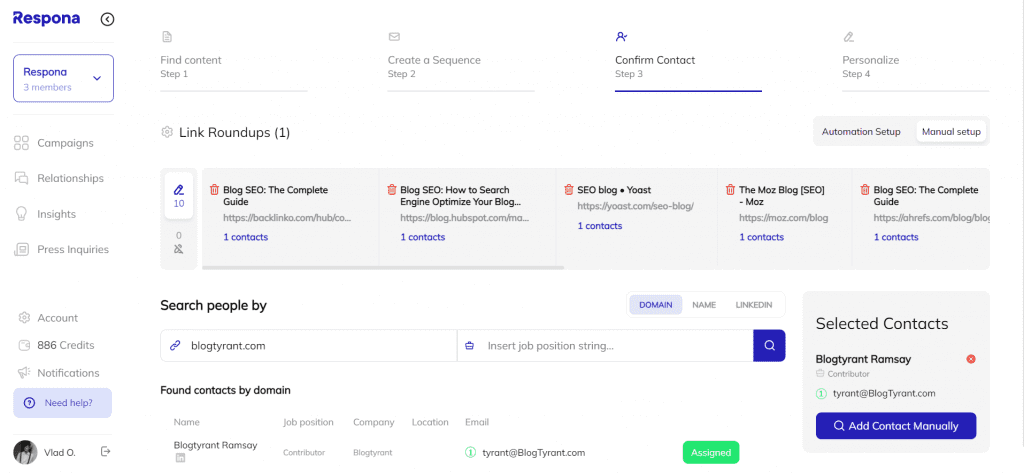 Contact automation results