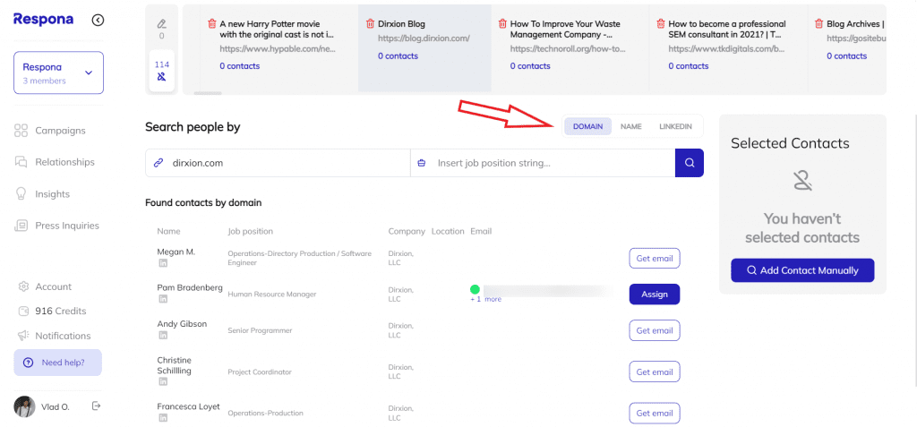 Domain level contacts