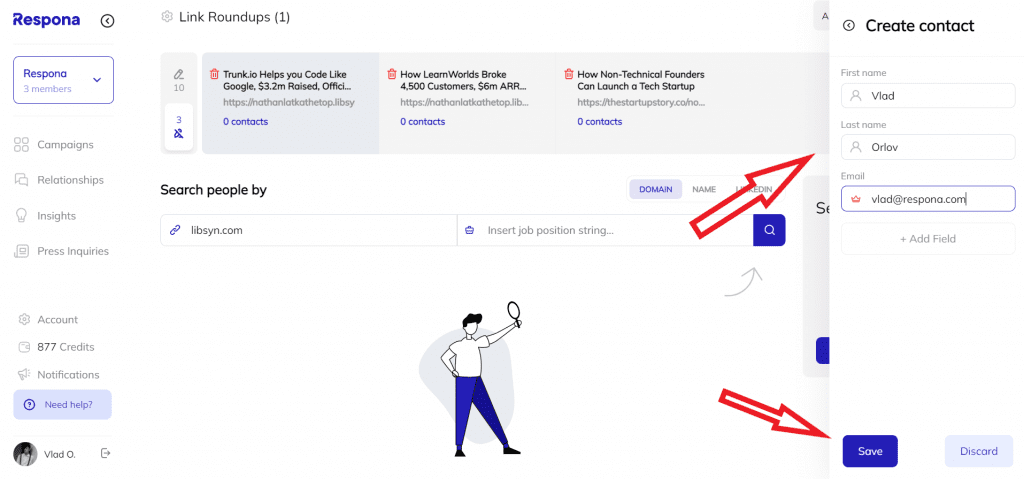 Adding a contact manually