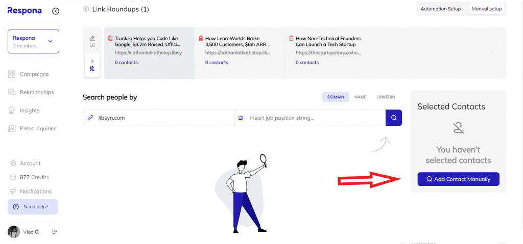 Adding a contact manually