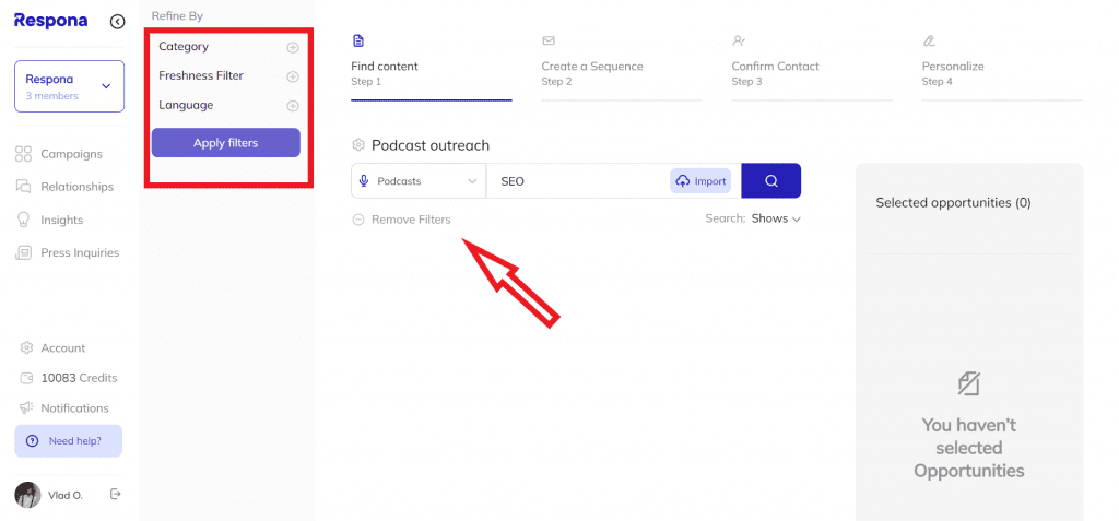 Adding podcast filters