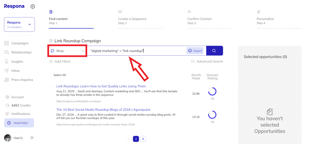 Search query example