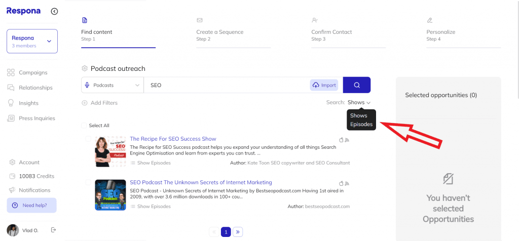 Podcast shows and episodes