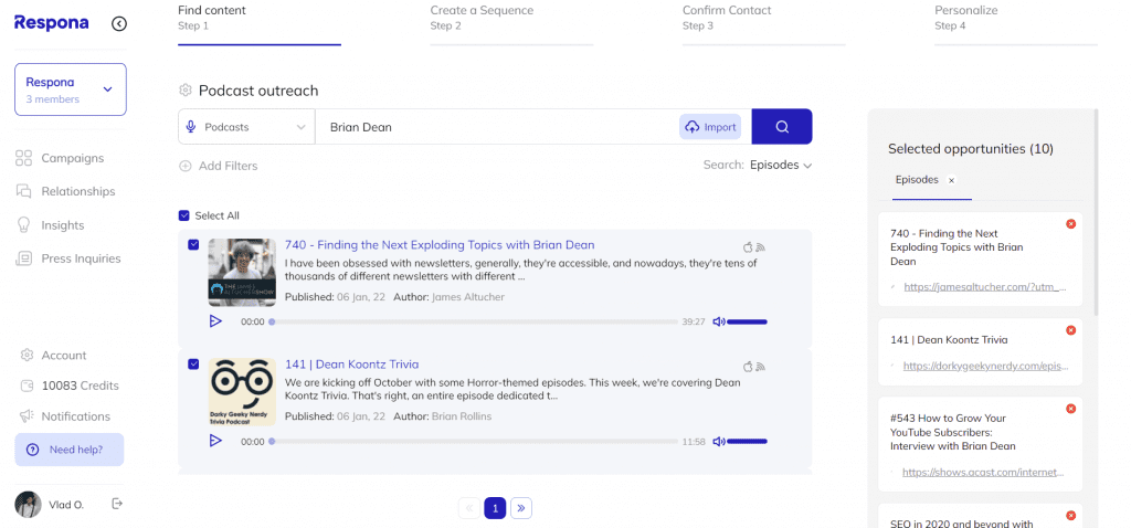 Selecting podcast opportunities