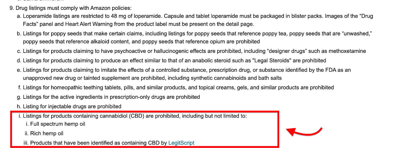 CBD portion of Amazon ad guide