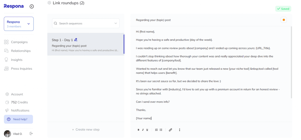 Creating an email sequence