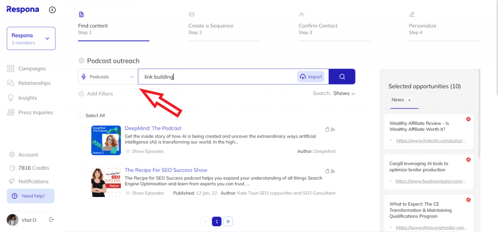 Podcast search example