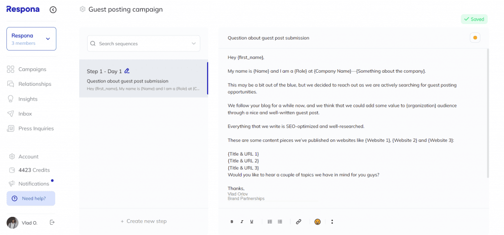 First email in the sequence