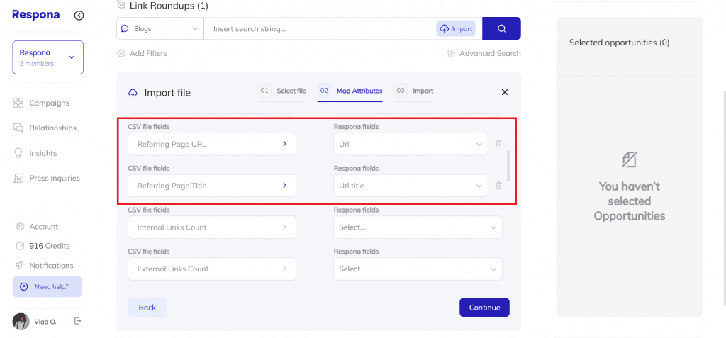 Matching up attribute fields