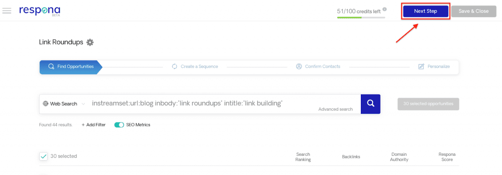 Moving to the second step