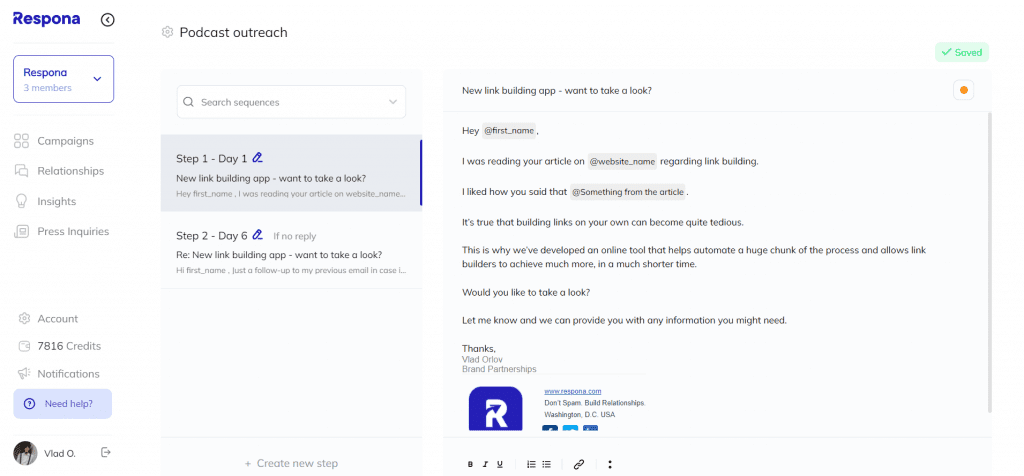 Creating an email sequence