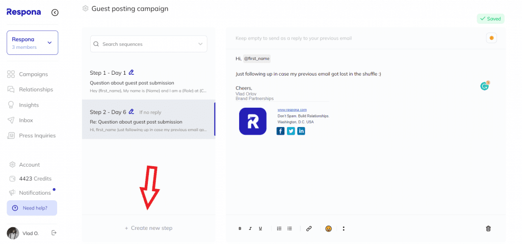 Adding a follow-up email