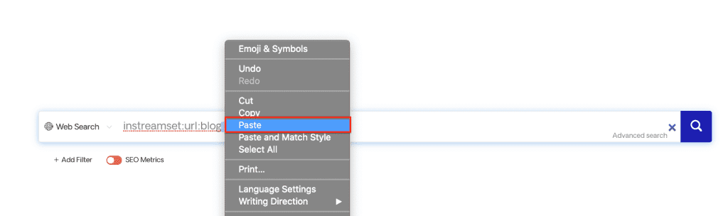 Pasting the second advanced command