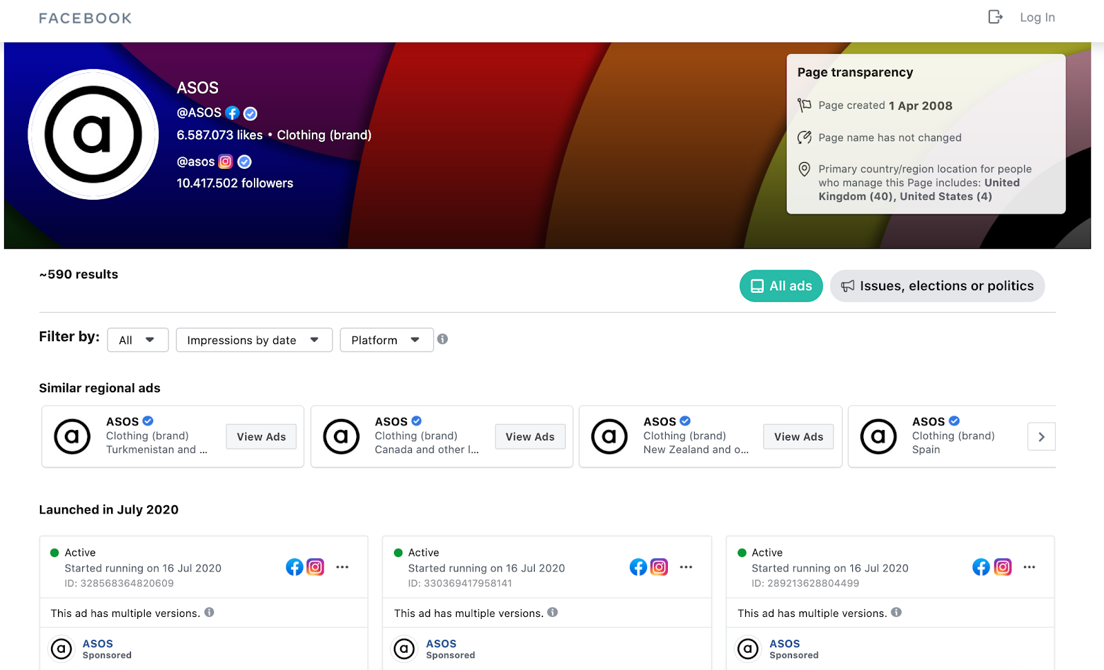 ASOS Facebook Ad Library for lead generation.