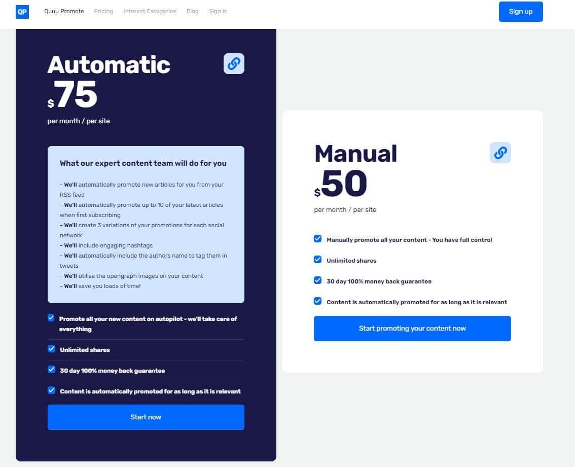 Quuu Promote pricing