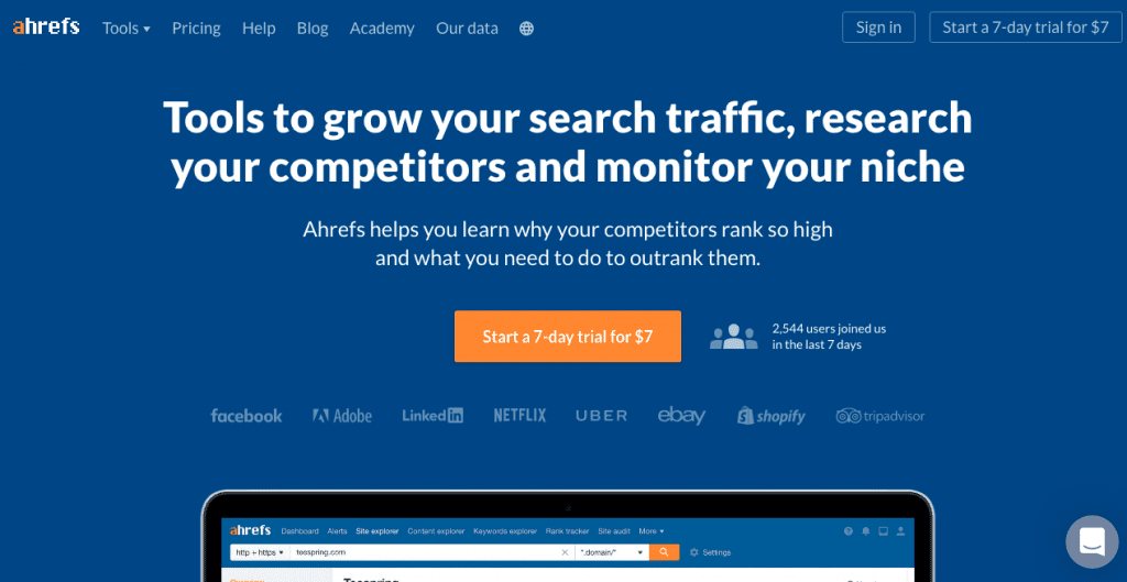 Ahrefs Home Page