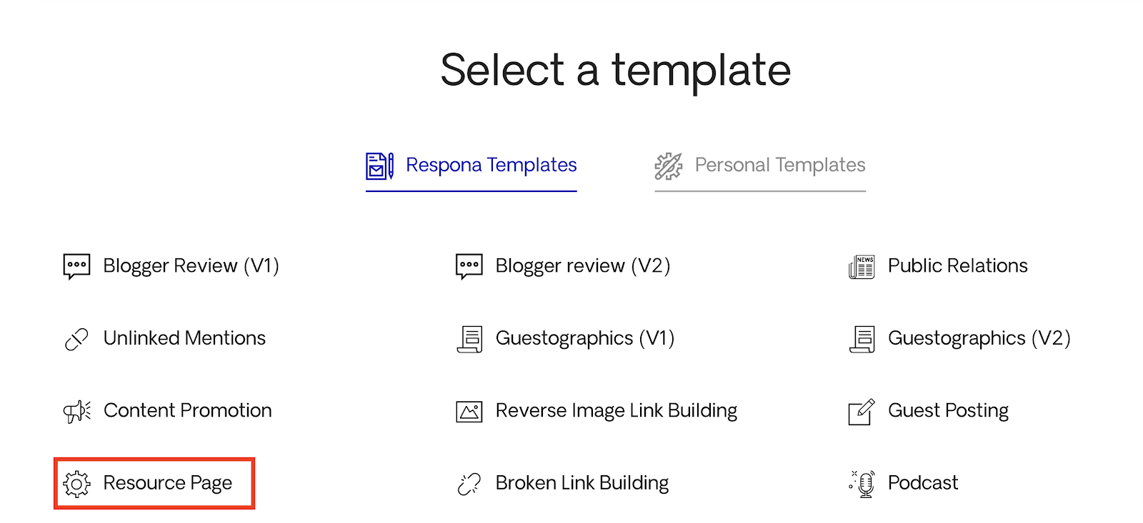 Choose Resource Page