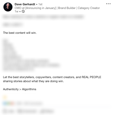 Actualización de LinkedIn de Dave Gerhardts Redacted