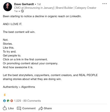 Actualización de Dave Gerhardts en LinkedIn