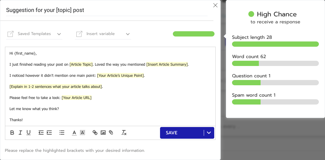 Editing a Email Outreach Template With Respona