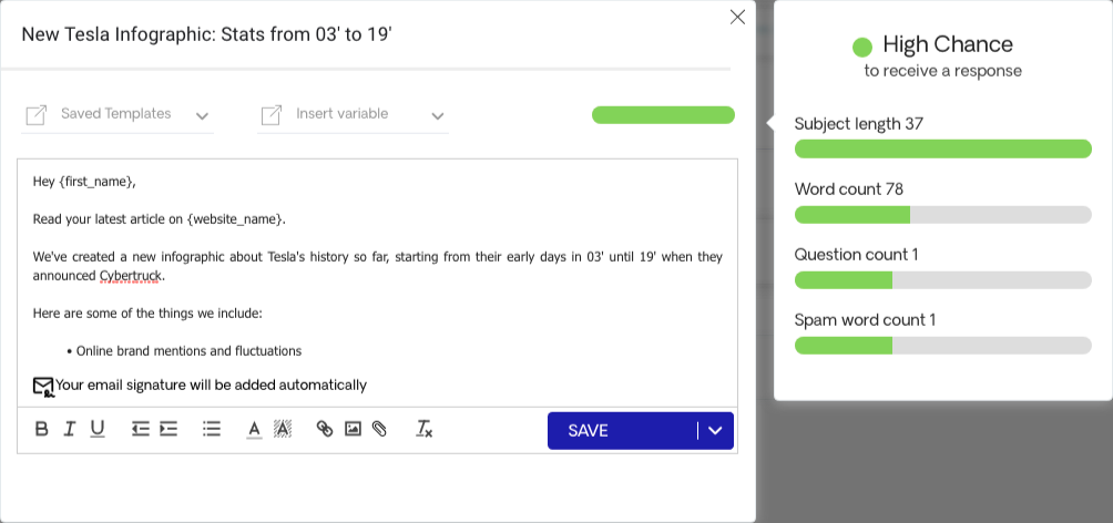 Email Pitch for Tesla Infographic