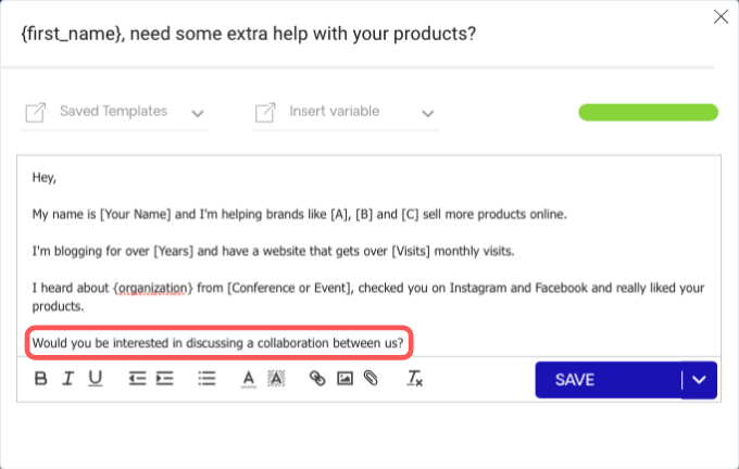 Fourth Sentence in Brand Email Pitch