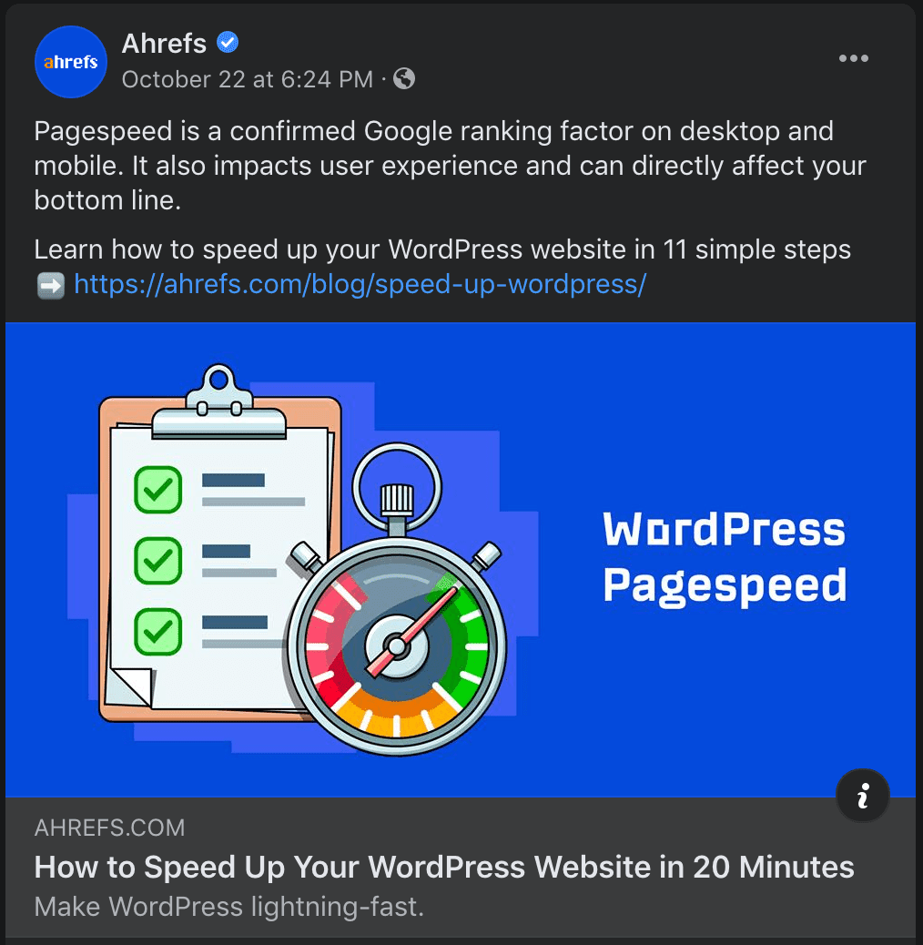Ahrefs Facebook post