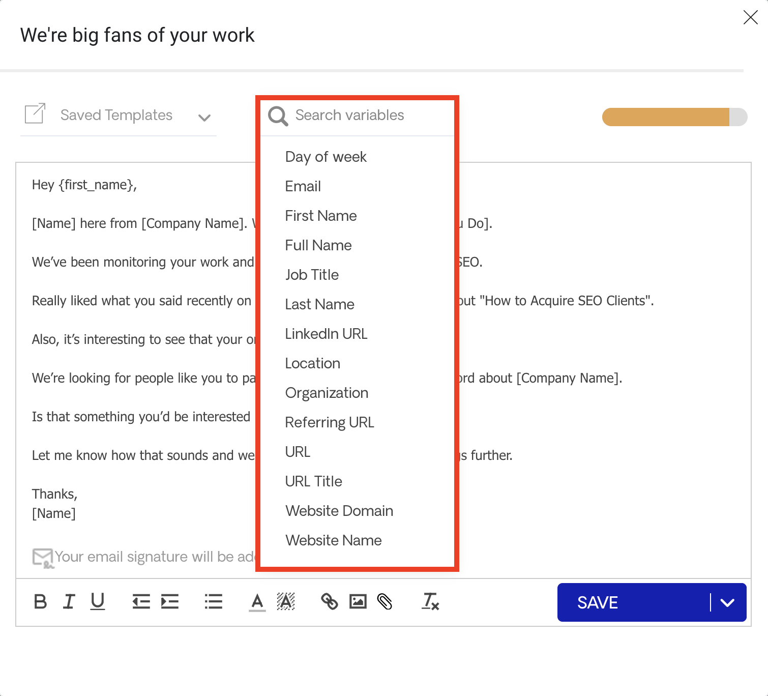 Insert Variable in Email