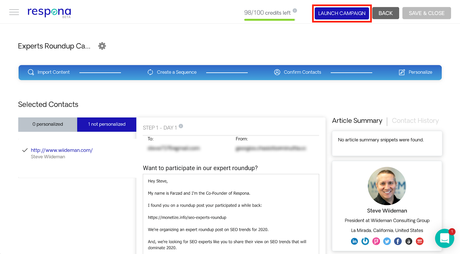 Launch Campaign on Respona