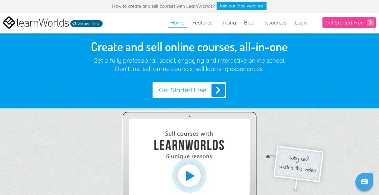 Página de inicio de LearnWorlds