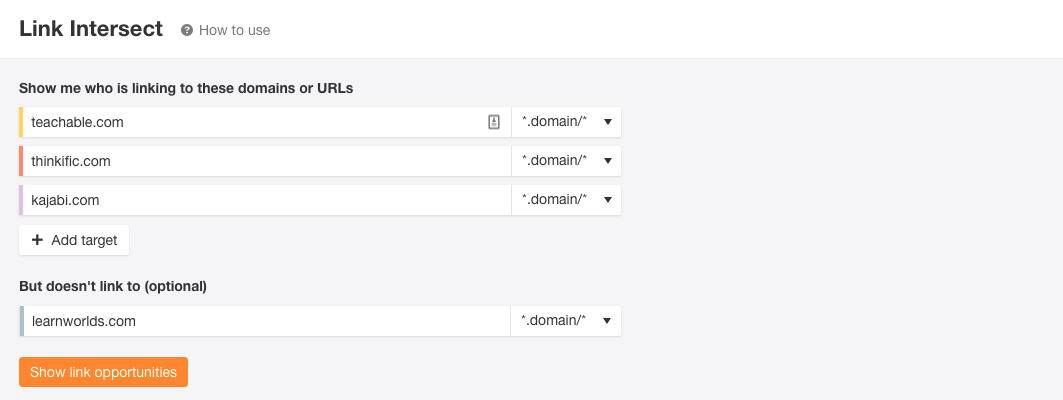 Informe Link Intersect en Ahrefs