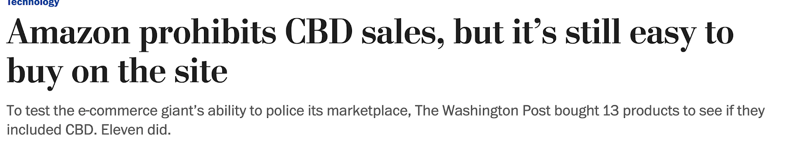 Headline prohibiting CBD sales on amazon