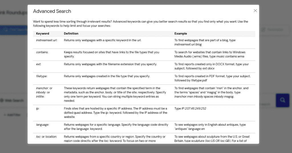 Advanced search commands