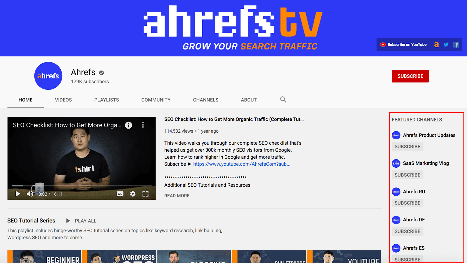 Ahrefs featured channels