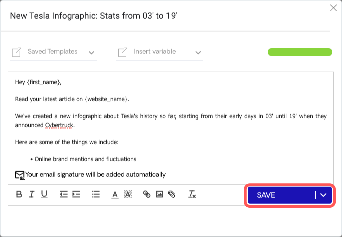 Save Email Pitch for Tesla Infographic Campaign