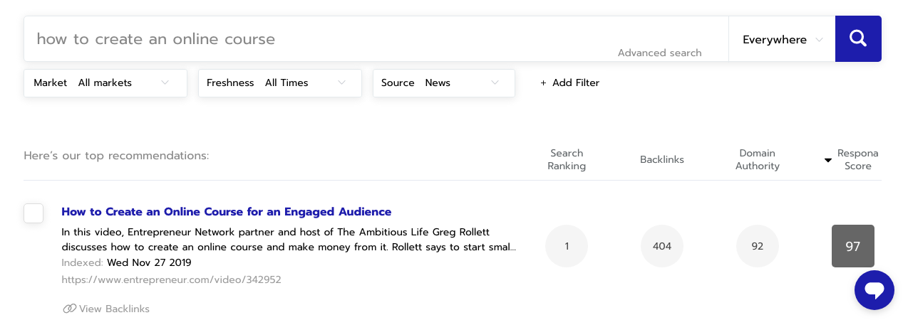 Searching for Content Inside Responas Live Search Engine