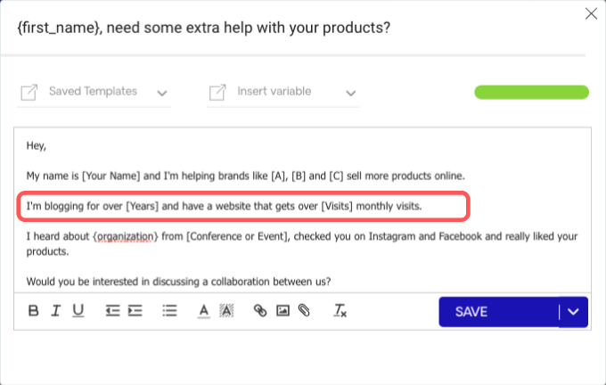 Second Sentence of Brand Email Pitch