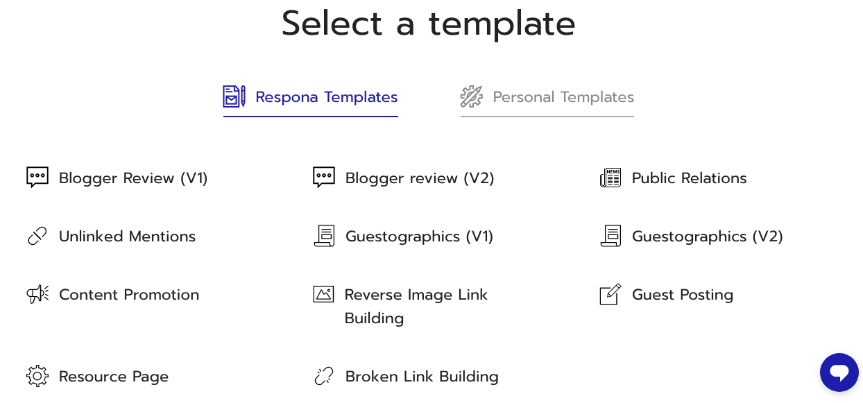 Selecting a Template on Respona UI