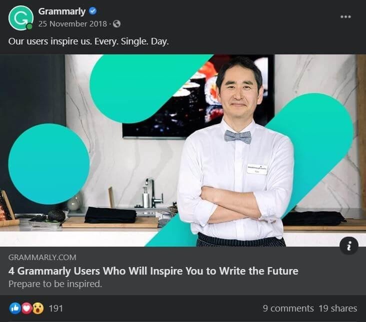 Grammarly Facebook post