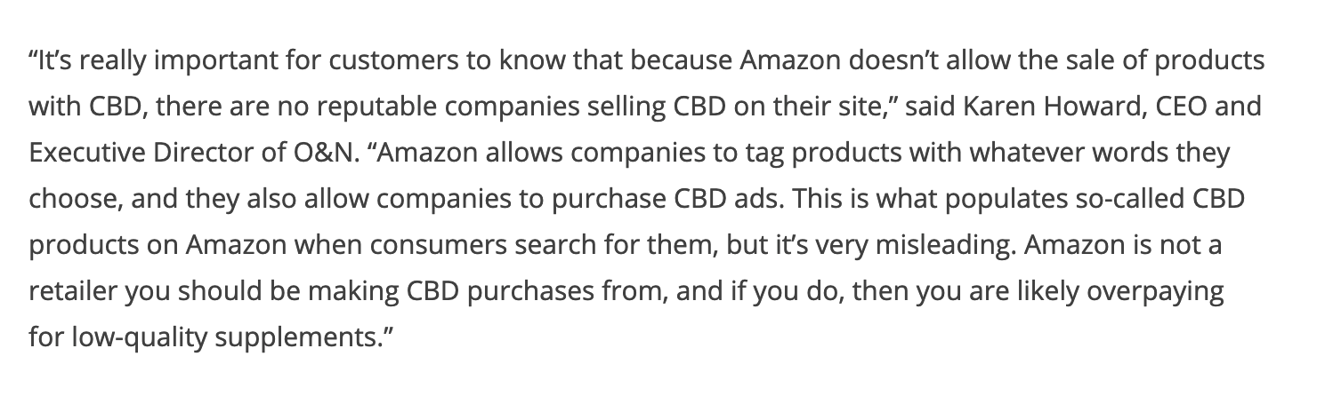 Amazon statement on CBD sales