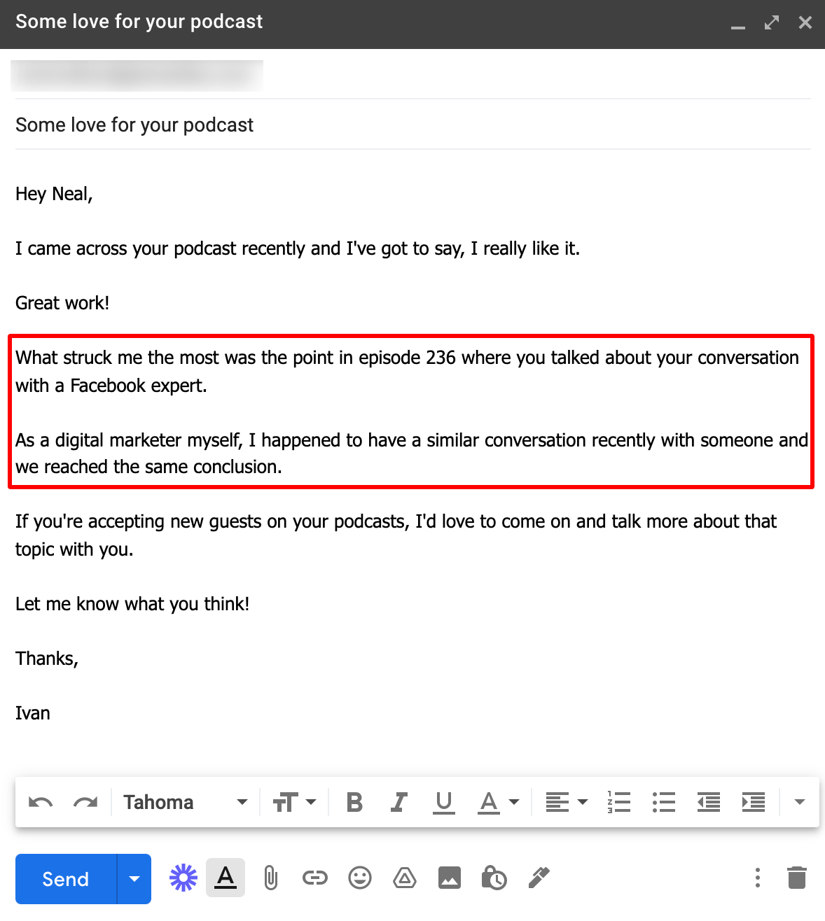 Example of a podcast pitch email