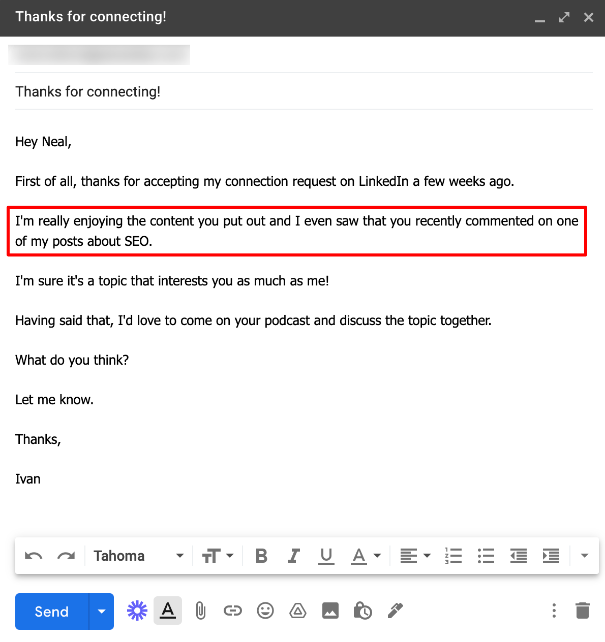 Personalized email pitch example