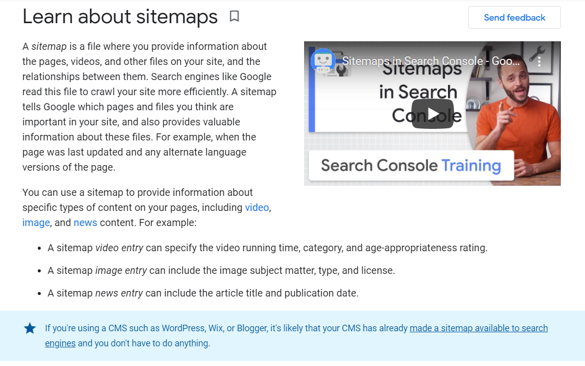 More of Google's information about sitemaps