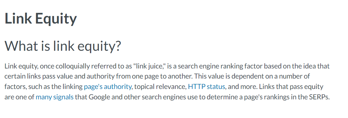 Moz's definition of link equity