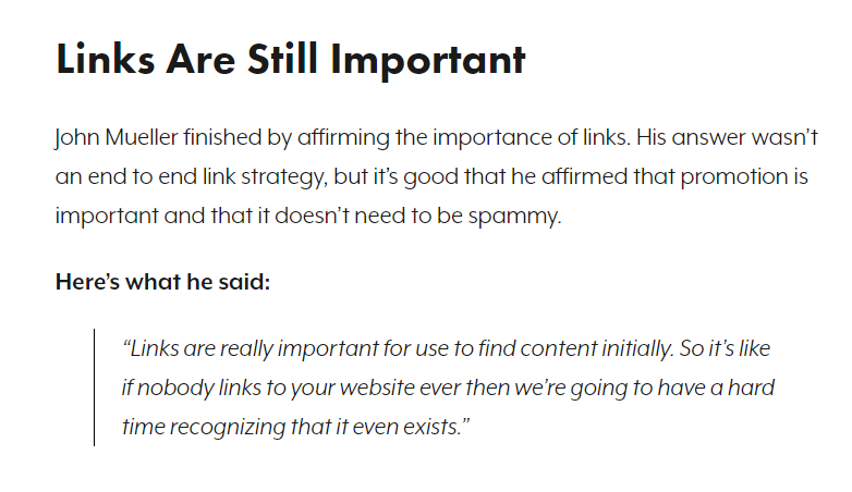 John Mueller on the importance of links