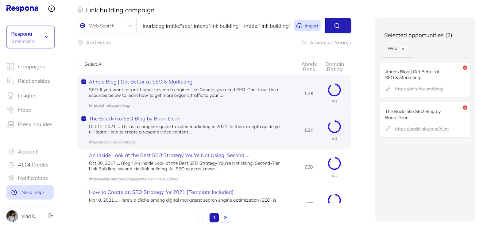 Respona's search engine